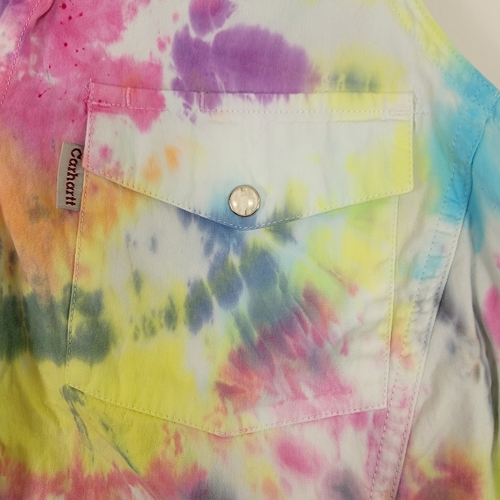 Carhartt Sleeveless Tye Dye Top Cotton Snap Front Western 2009 Fitted Structure - Picture 5 of 12